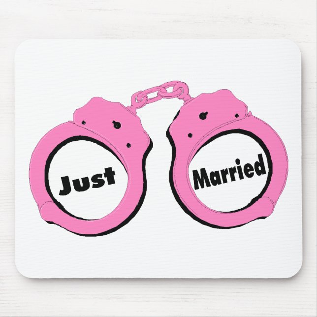 Just Married Pink Handcuffs Mouse Mat (Front)