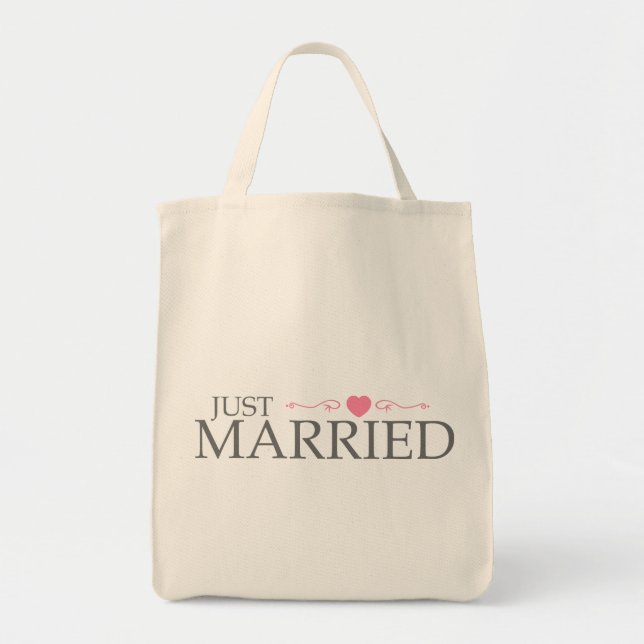 Just Married (Pink Heart Scroll) Tote Bag (Front)