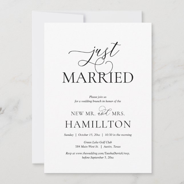 Just Married, Post wedding Brunch Elopement Invita Invitation (Front)