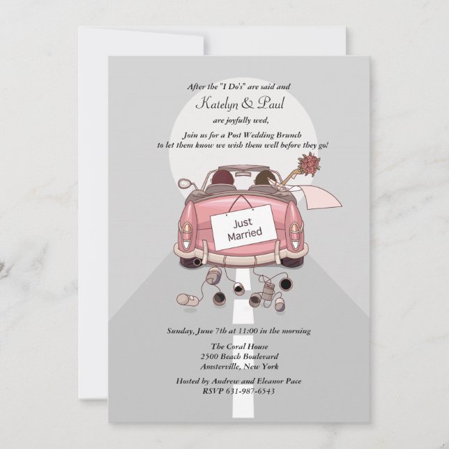 Just Married Post Wedding Brunch Invitation - Grey (Front)
