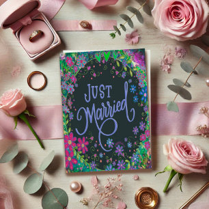 Just Married Pretty Floral Wedding Modern Boho  Card
