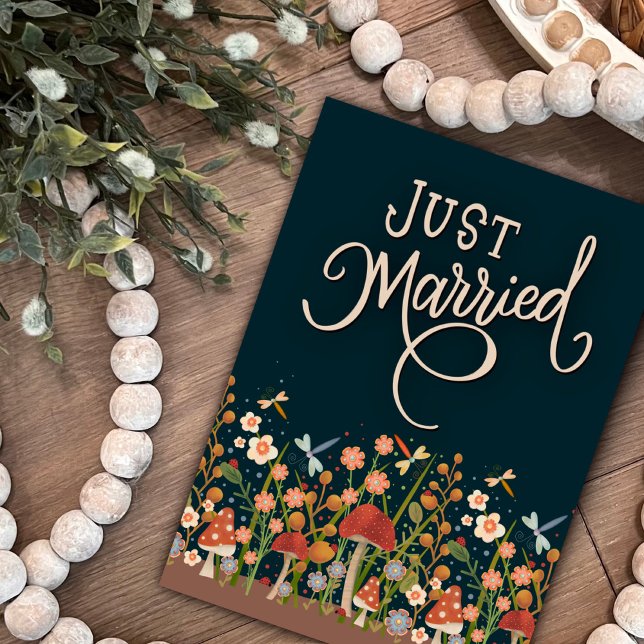 Just Married Pretty Wildflower Wedding Boho  Card (Creator Uploaded)