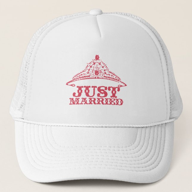 Just Married Princess Bride Tiara Weddings Trucker Hat (Front)