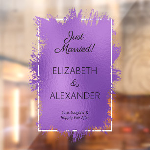 Just Married! Purple Faux Foil Window Cling
