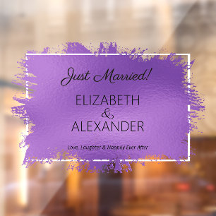 Just Married! Purple Faux Foil Window Cling
