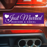 Just Married Purple Personalised Newlywed Wedding Car Magnet<br><div class="desc">Just Married Personalised Name Newlywed Wedding Car Magnet. Personalise this custom design with the names of the bride and groom or with your own text.</div>