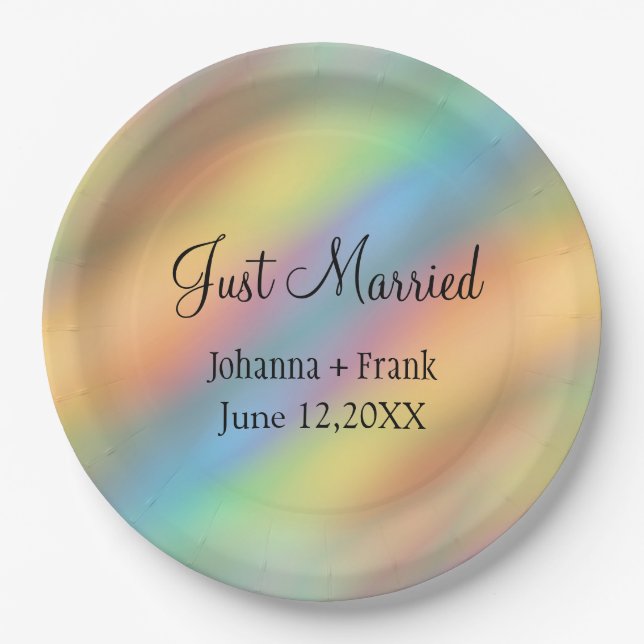 Just Married Rainbow Colours Abstract Paper Plate (Front)
