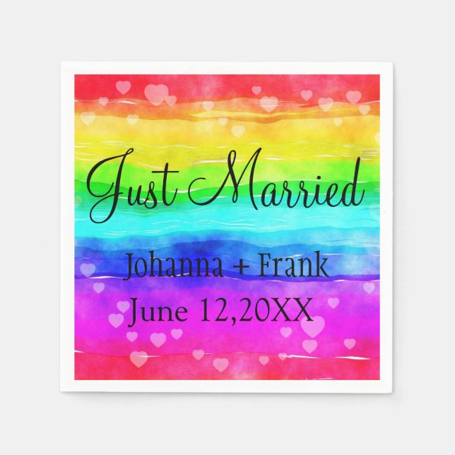 Just Married Rainbow Napkin (Front)