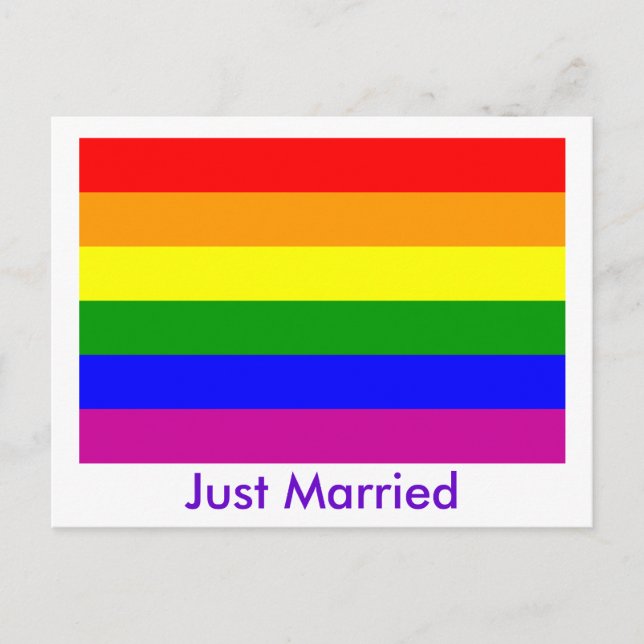 Just Married Rainbow Pride Announcement Postcard (Front)
