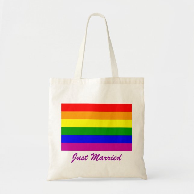 Just Married Rainbow Pride Tote Bag (Front)