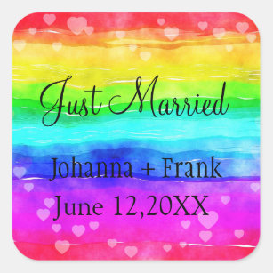 Just Married Rainbow Square Sticker