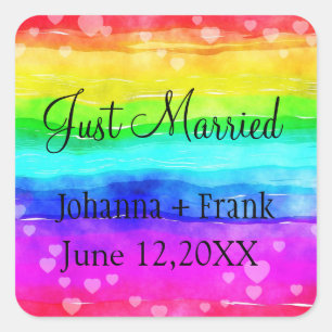 Just Married Rainbow Square Sticker