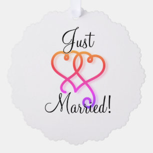 Just Married Rainbow Swirly Hearts Tree Decoration Card