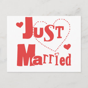 Just Married Red Heart Announcement Postcard
