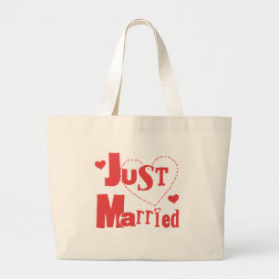 Just Married Red Heart Large Tote Bag