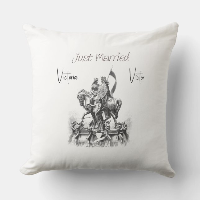 Just Married Renaissance Couple On Horse Cushion (Front)