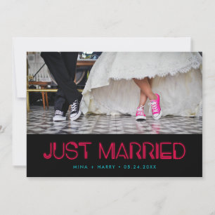 Just married Retro 80s neon lights wedding Announcement