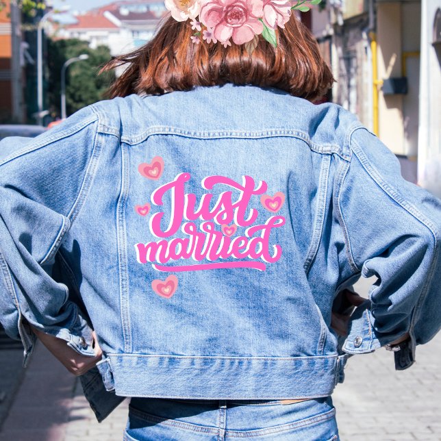 Just married Retro Script with hearts Denim Jacket (Creator Uploaded)