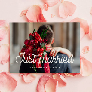 Just married Retro vintage wedding photo card
