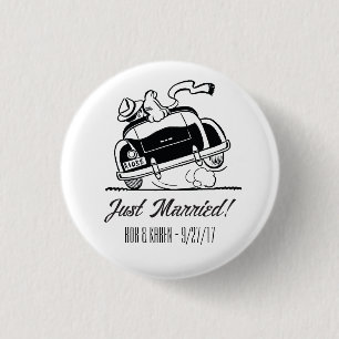 Just Married Retro Wedding Customised Button