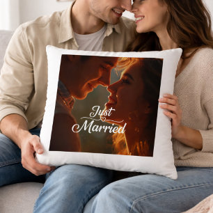 Just Married Romantic Couple Wedding Throw Pillow