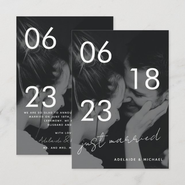 Just Married Romantic Elegant Wedding Photo Card (Front/Back)