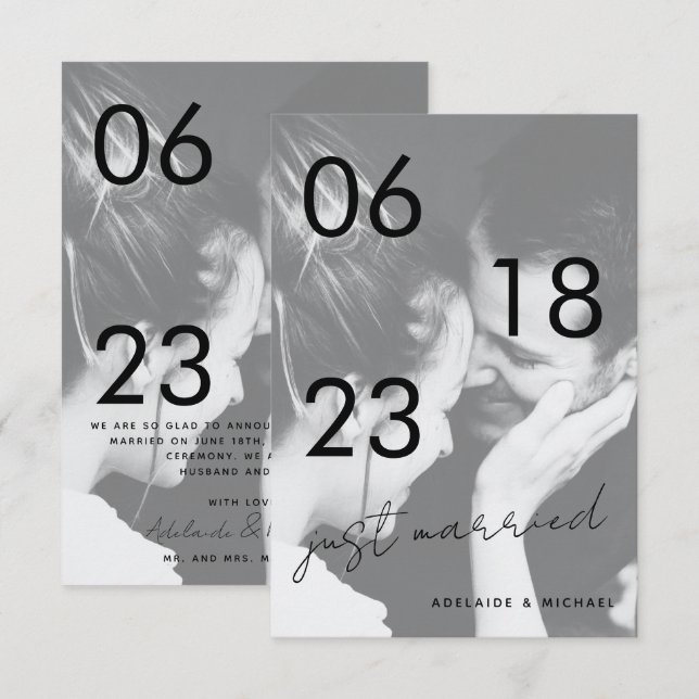 Just Married Romantic Elegant Wedding Photo Card (Front/Back)