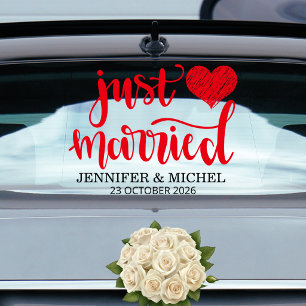 Just Married romantic red script wedding car Window Cling