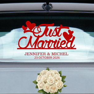 Just Married romantic red script wedding car Window Cling