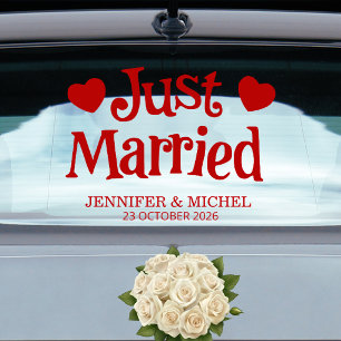 Just Married romantic red script wedding car Window Cling