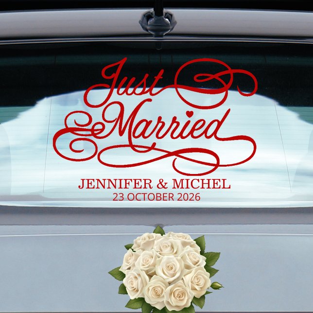 Just Married romantic red script wedding car Window Cling (Creator Uploaded)