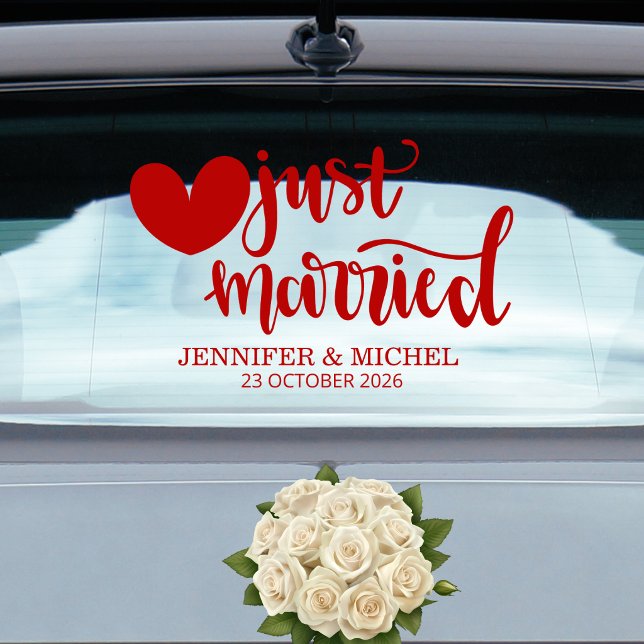 Just Married romantic red script wedding car Window Cling (Creator Uploaded)