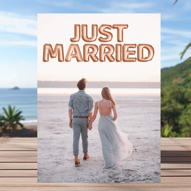 Just Married Rose Gold Balloons Wedding Photo Announcement (Creator Uploaded)