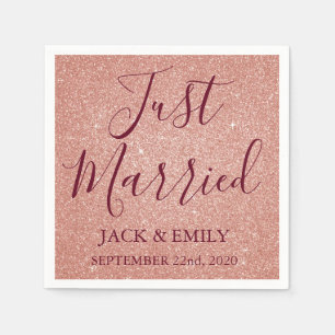Just Married Rose Gold Blush Pink Napkins