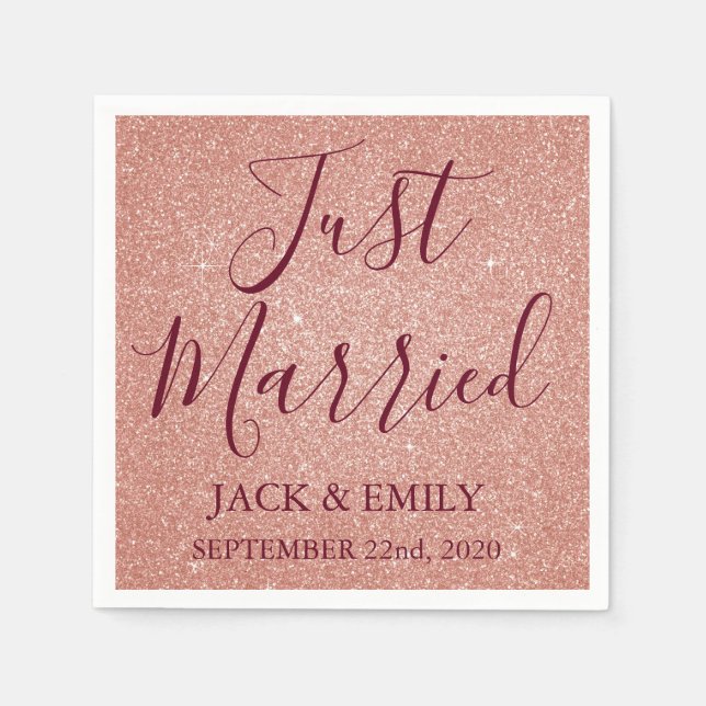 Just Married Rose Gold Blush Pink Napkins (Front)