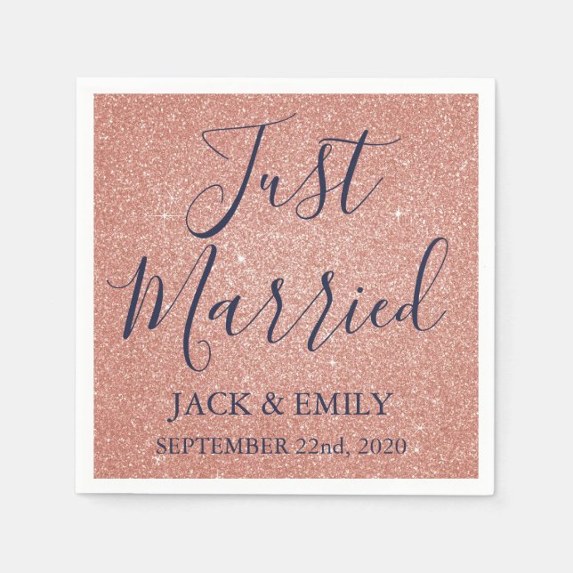 Just Married Rose Gold Blush Pink Napkins (Front)
