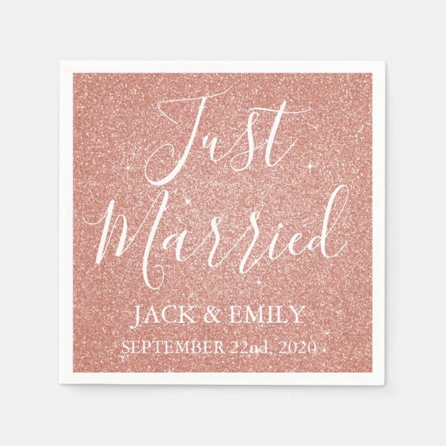 Just Married Rose Gold Blush Pink Napkins (Front)