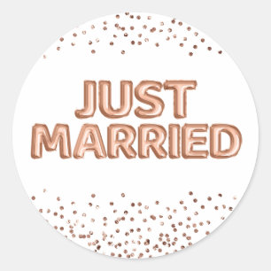 Just Married Rose Gold Wedding Balloons Classic Round Sticker
