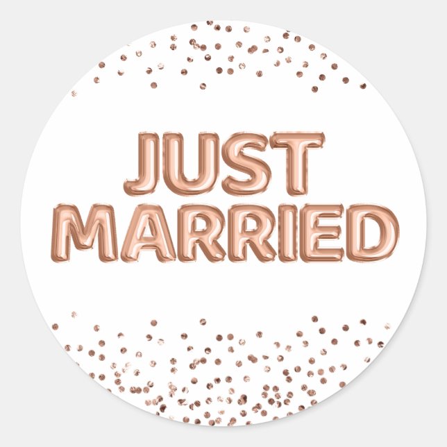 Just Married Rose Gold Wedding Balloons Classic Round Sticker (Front)