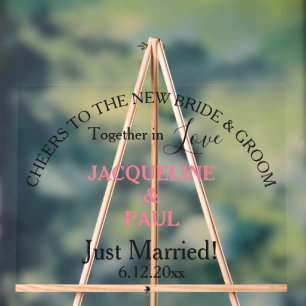 Just Married Rose Pink Names Clear Acrylic Sign