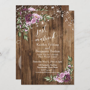 Just Married Rustic Floral Lights Reception Only Invitation