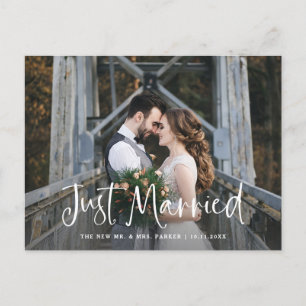 Just Married   Rustic Photo Wedding Announcement Postcard