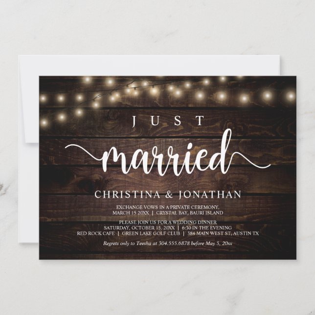 Just married, Rustic Wedding Elopement Invitation (Front)