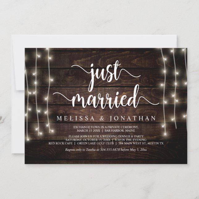 Just married, Rustic Wood, Wedding Elopement Invitation (Front)