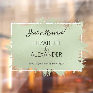 Just Married! Sage Green Faux Foil Window Cling
