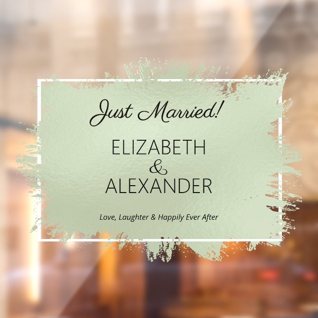 Just Married! Sage Green Faux Foil Window Cling (Sheet 2)