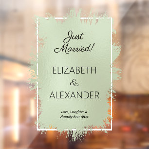 Just Married! Sage Green Faux Foil Window Cling