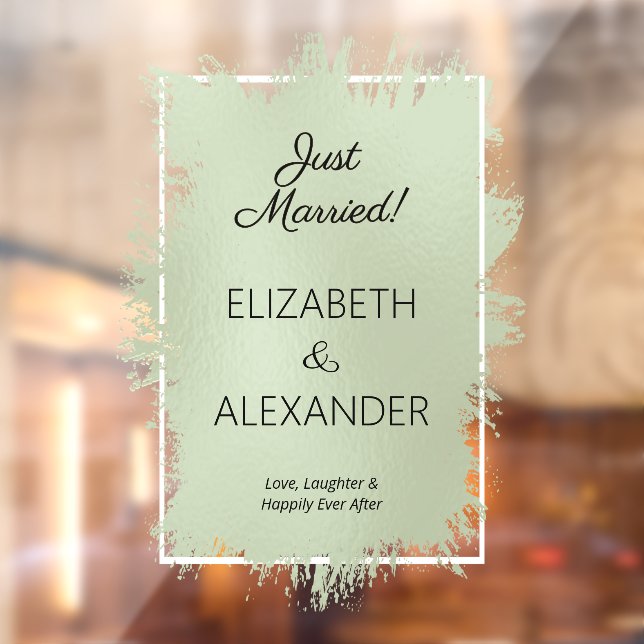 Just Married! Sage Green Faux Foil Window Cling (Sheet 2)