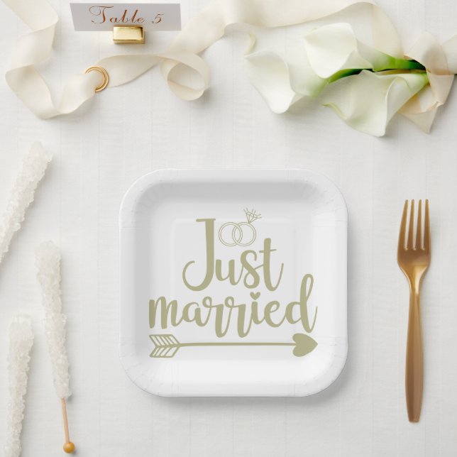 Just Married Sage Paper Plate (Wedding)