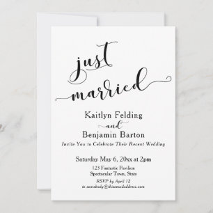 Just Married Script Black and White Reception Invitation